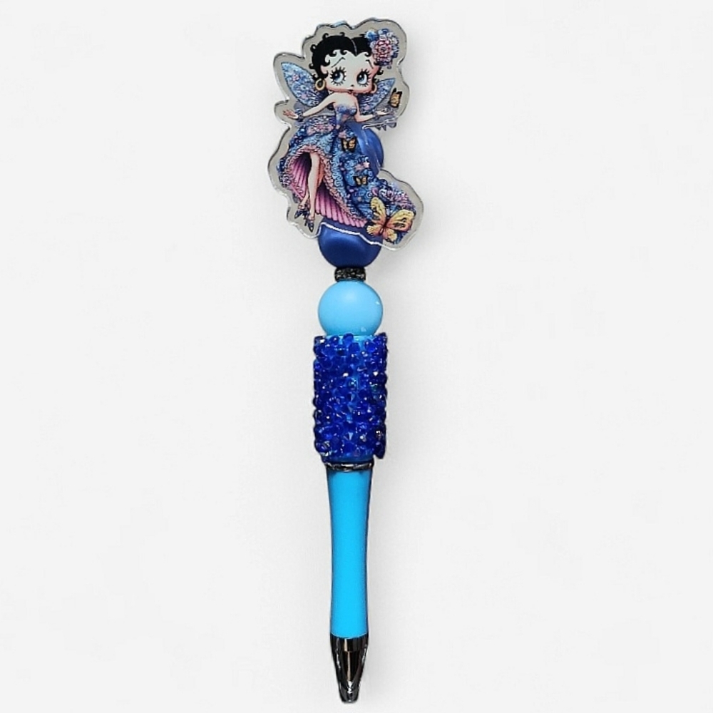 Betty Boop Fashion Blue Beaded Decorated Ballpoint Twist Pen